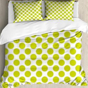 Ambesonne Lime Green Duvet Cover Set, Nostalgic Polka Dots Style Girlish Vintage